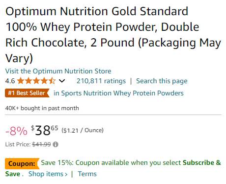 Optimum Nutrition Protein Powder Pricing