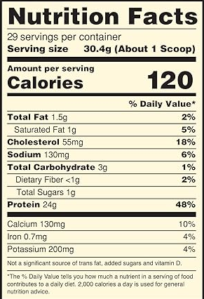 Optimum Nutrition Whey Protein Powder Nutrition Label